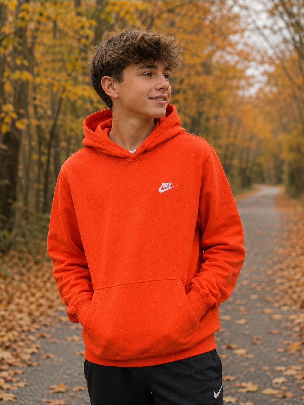 ✔️NIKE Sportswear Club Fleece Orange Pullover Hoodie Sweatshirt - Boys’ XL